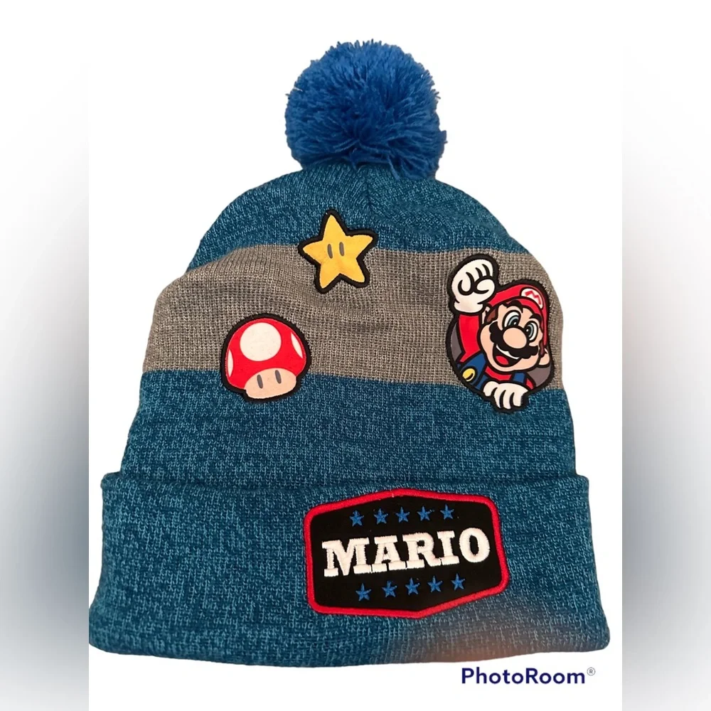 Nintendo Super Mario Kids Pom Pom Beanie and Gloves Set